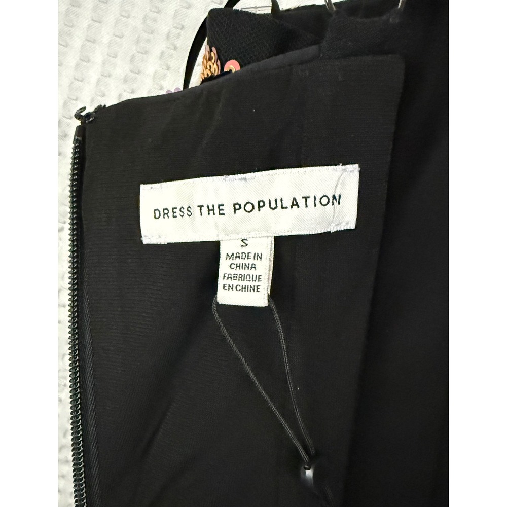 Dress The Population Floral Sequin Fit Flare Dress Black Purple Gold Small NEW - Picture 7 of 11